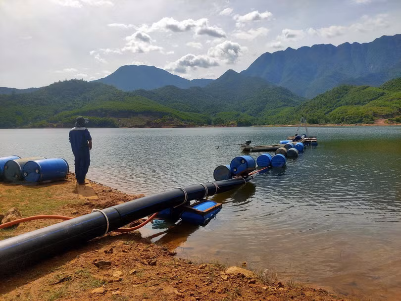HueWaco đang xây dựng trạm cấp nước bổ sung từ hồ chứa Thủy Yên để cấp nước cho xã Chân Mây - Lăng Cô. Ảnh NL.