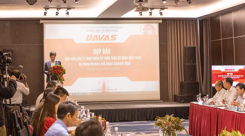 Quang cảnh họp báo giới thiệu Diễn đàn đầu tư mạo hiểm và thiên thần Đà Nẵng năm 2026 (DAVAS 2026) do Sở KH&CN TP Đà Nẵng tổ chức diễn ra chiều 15/5.