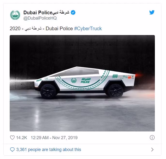 Thông báo được đưa ra trên Twitter chính thức của lực lượng cảnh sát Dubai, rằng sắp biên chế mẫu xe này vào năm 2020