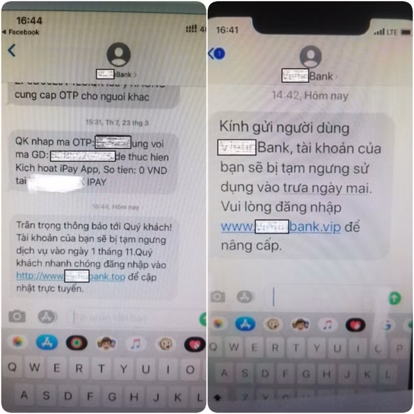 Một dạng tin nhắn lừa đảo (ảnh: Bộ Công an)