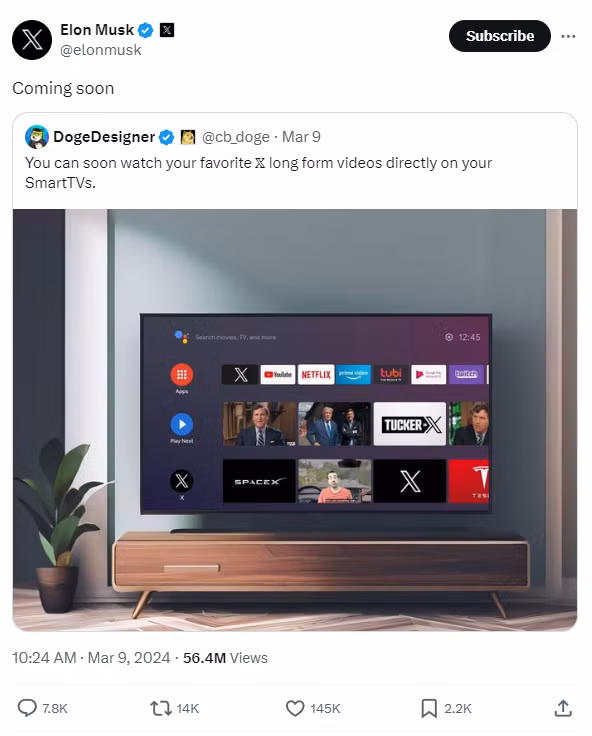 X sắp ra mắt ứng dụng video giống YouTube trên Smart TV