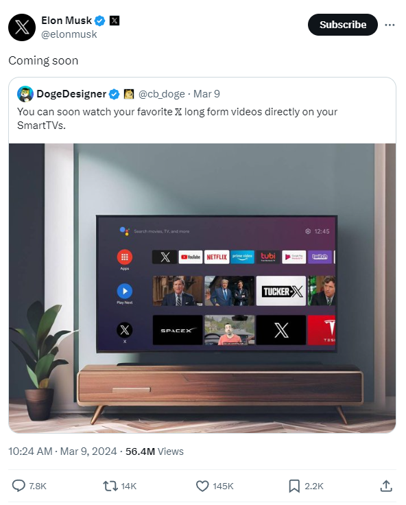 X sắp ra mắt ứng dụng video giống YouTube trên Smart TV