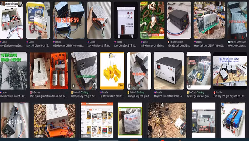 Máy kích giun được rao bán tràn lan trên các nền tảng mạng xã hội