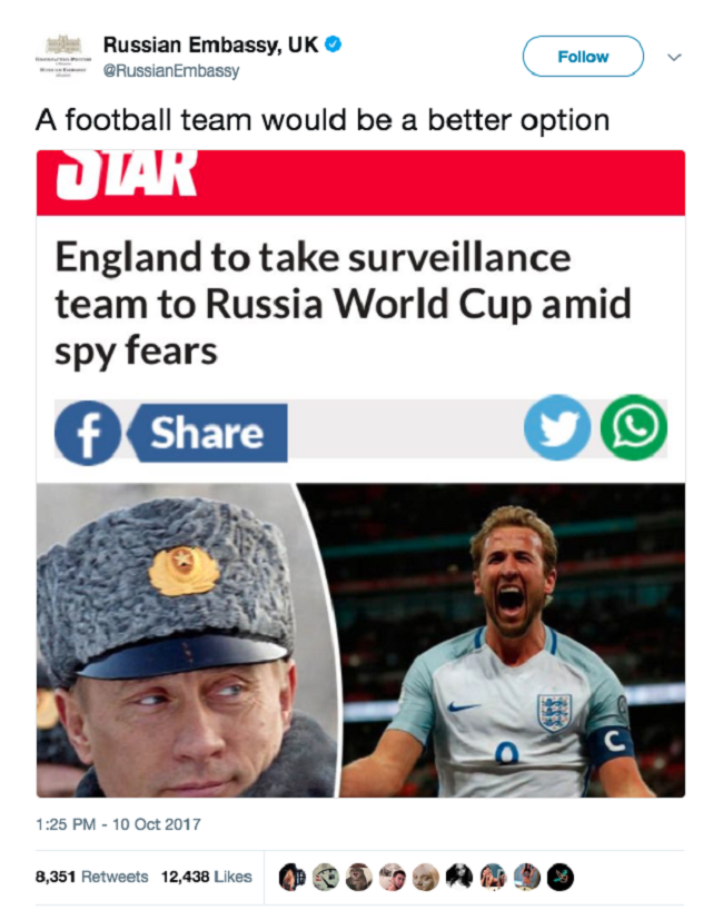 Chết cười với những lần chính phủ Nga “troll” Mỹ và Anh trên Twitter ảnh 7