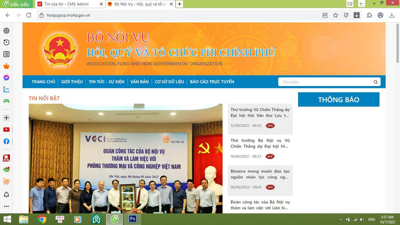 Giao diện chính của Trang Thông tin về Hội, Quỹ và Tổ chức Phi Chính phủ Giao diện chính của Trang Thông tin về Hội, Quỹ và Tổ chức Phi Chính phủ