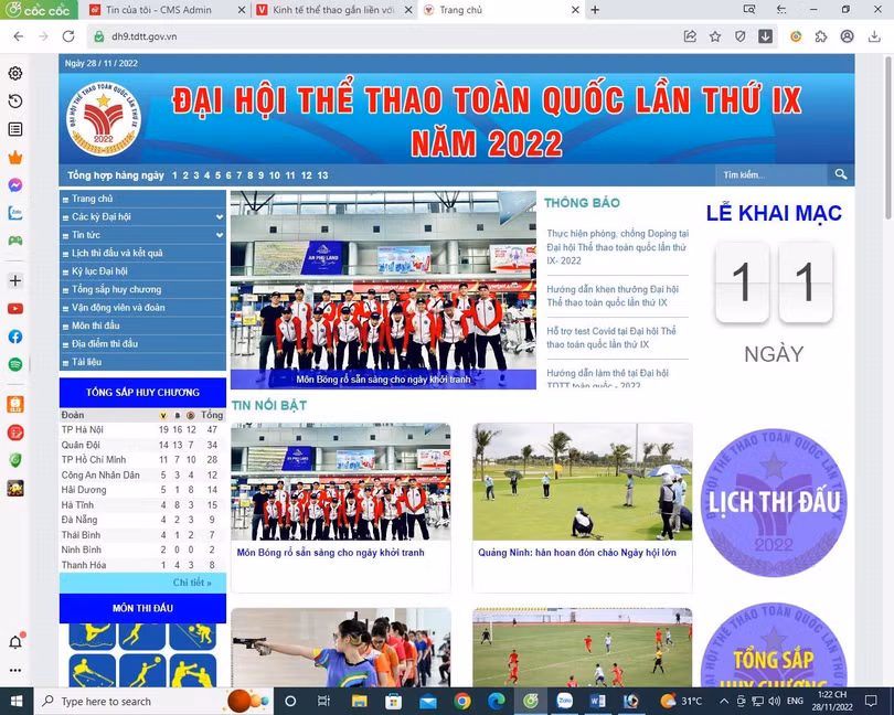 Website chính thức của Ban tổ chức Đại hội Thể thao toàn quốc lần thứ IX