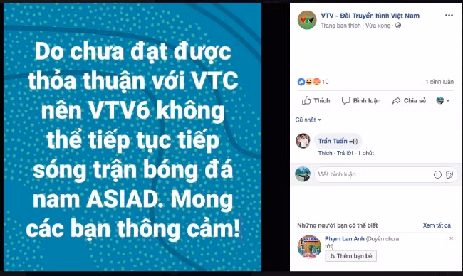 Thông báo trên fanpage vtv.vn Thông báo trên fanpage vtv.vn