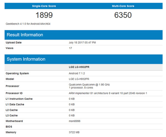 LG V30 lộ cấu hình trên Geekbench? ảnh 1