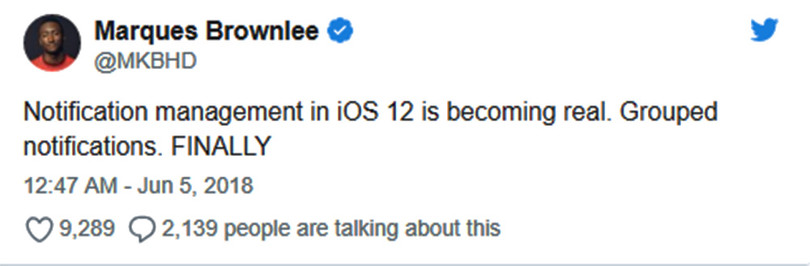 "Quản lý thông báo trong iOS 12 đã trở thành sự thực. Cuối cùng các thông báo đã được nhóm lại"