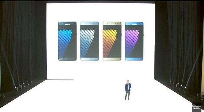 Galaxy Note7 ra mắt với 4 màu: đen, bạc, vàng và màu xanh độc đáo Blue Coral (Xanh San Hô).