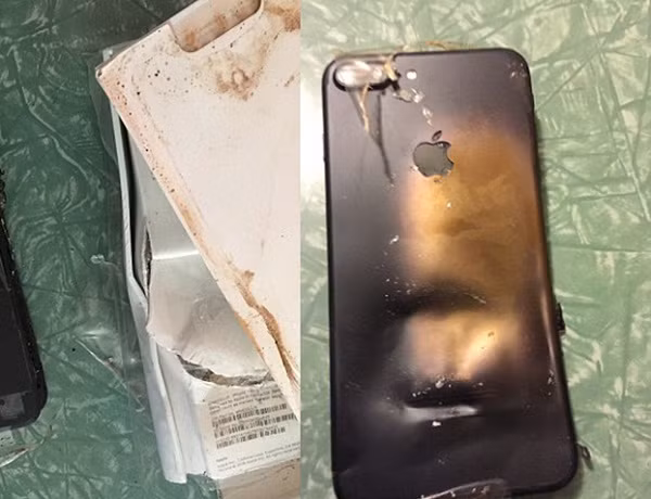 Vụ nổ khiến chiếc iPhone 7 bị cong vênh và phần màn hình gần như tách hẳn ra.