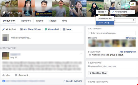 Thoát group chỉ với vài thao tác đơn giản. Ảnh: M.HOÀNG