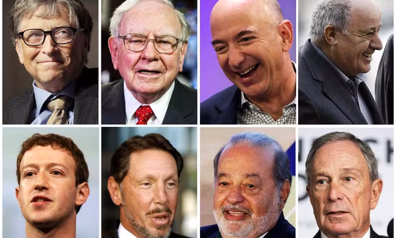 Các tỷ phú nổi tiếng thế giới, trong đó có cựu Chủ tịch Microsoft Bill Gates, CEO Amazon Jeff Bezos, CEO Facebook Mark Zuckerberg (ảnh Youngisthan)