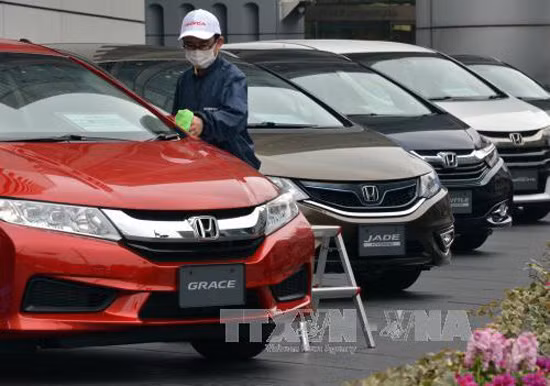Ô tô của hãng Honda được trưng bày tại thủ đô Tokyo, Nhật Bản. Ảnh: AFP/TTXVN