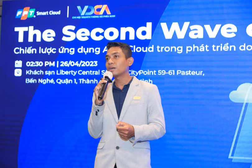 Ông Võ Thanh Mỹ - Chủ tịch Chi Hội Truyền thông số phía Nam - phát biểu tại sự kiện Ông Võ Thanh Mỹ - Chủ tịch Chi Hội Truyền thông số phía Nam - phát biểu tại sự kiện