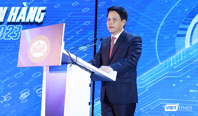 Ông Phạm Tiến Dũng - Phó Thống đốc Ngân hàng Nhà nước phát biểu tại sự kiện Ngày Chuyển đổi số ngành Ngân hàng 2023 (Ảnh: Đăng Khoa)