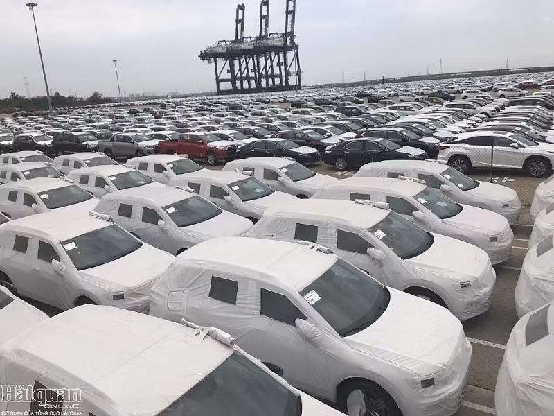Ô tô nhập khẩu qua cảng Hiệp Phước. Ảnh: T.H 