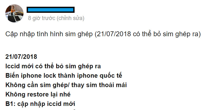 Một người dùng FB thông báo về mã ICCID "thần thánh" mới Một người dùng FB thông báo về mã ICCID "thần thánh" mới