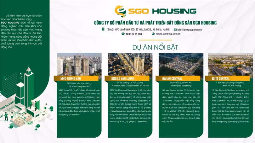 SGO HOUSING được giới thiệu có nhiều dự án nổi bật. Ảnh: Sgoland.vn