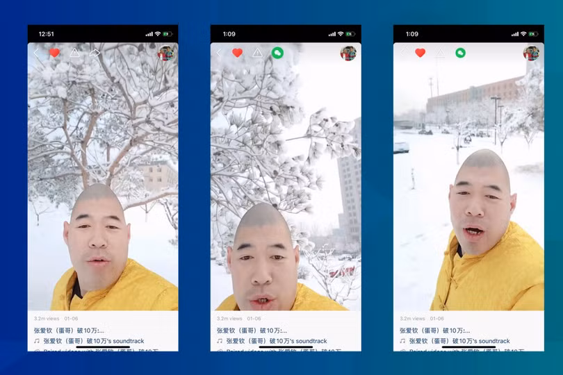 Trương Ái Khâm với cái đầu trứng hát vài câu trong bài "Một nhành mai" sau đó đã trở thành meme toàn cầu (ảnh: SCMP)