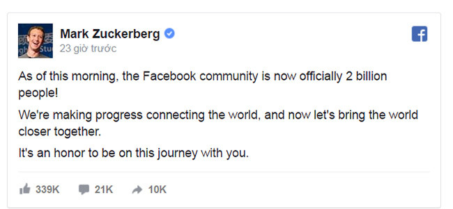 Facebook đạt mức 2 tỷ người dùng, gửi lời tri ân đến cộng đồng ảnh 1