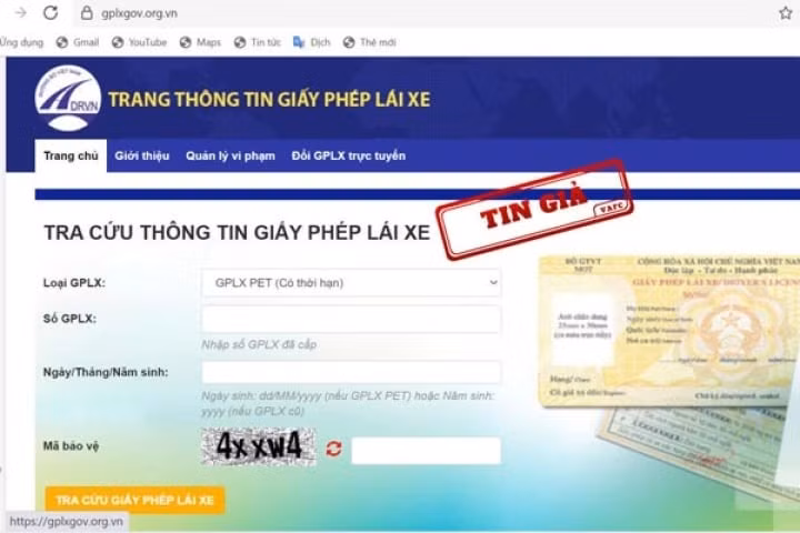 Nhiều website đội lốt trang thông tin tra cứu giấy phép lái xe của Bộ Giao thông Vận tải