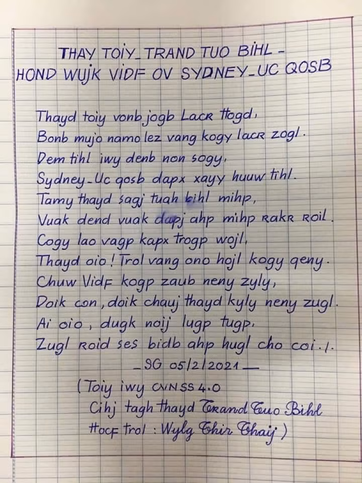 Một bài thơ được viết bằng CVNSS 4.0 để tặng đồng tác giả Trần Tư Bình