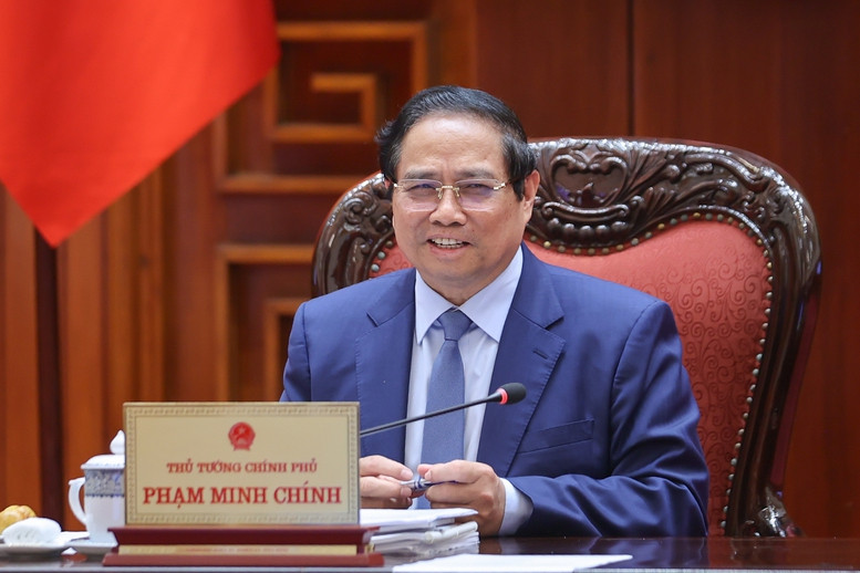 Thủ tướng đề nghị CT Group tiên phong trong thực hiện các nghị quyết "trụ cột" của Bộ Chính trị với tinh thần "đã nói là làm, đã cam kết thực hiện, đã làm, đã thực hiện là có sản phẩm, kết quả cụ thể, lượng hóa được". Ảnh: VGP/Nhật Bắc