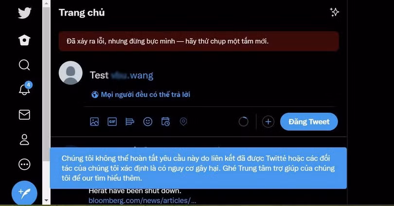 Bài đăng chứa đường dẫn website lừa đảo bị Twitter ngăn chặn