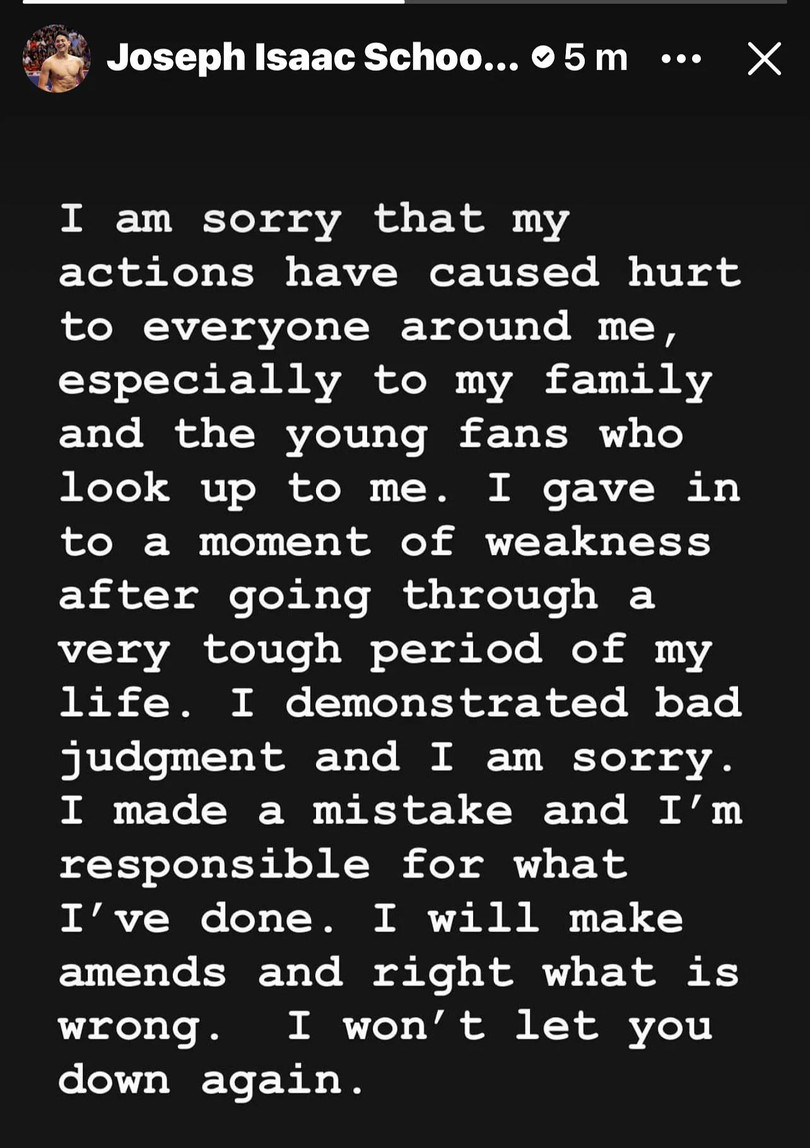 Joseph Schooling viết lời xin lỗi