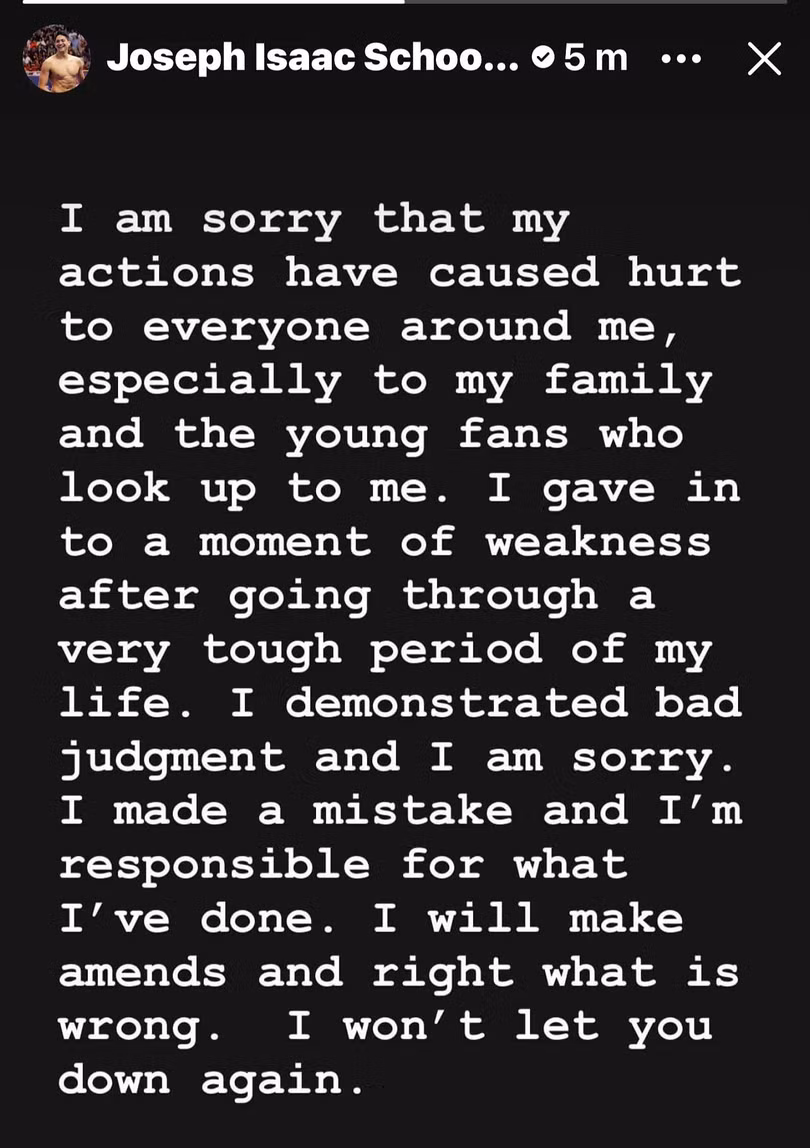 Joseph Schooling viết lời xin lỗi