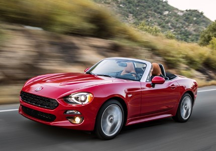 4.Fiat 124 Spider 2017: Ra mắt tại triển lãm Geneva Motor Show hồi tháng Ba, thoạt nhìn qua vẻ bề ngoài Fiat124 Spider 2017 khá giống Mazda MX-5 vì đây là sản phẩm hợp tác giữa Fiat và Mazda nhưng thực chất 124 Spider có những khác biệt đặc trưng như sức mạnh từ khối động cơ Ý, hệ thống treo cứng cáp hơn, hệ thống lái đã điều chỉnh để có cảm giác tốt hơn mà không làm mất đi những đặc trưng vốn có của chiếc Fiat 124 Spider của 50 năm trước đây.