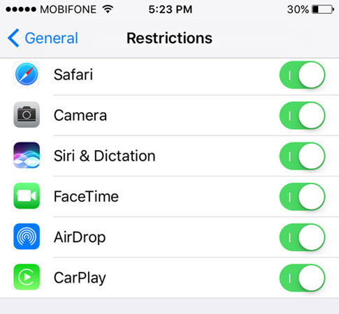 Chặn một số tính năng như In-App Purchases sẽ hạn chế việc mất chi phí từ tài khoản ngân hàng.