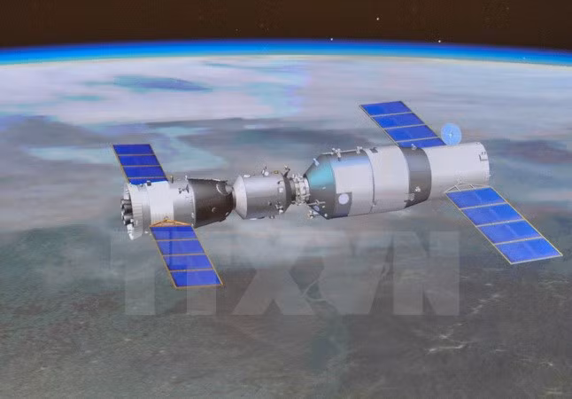 Tàu Thần Châu 10 tự động ghép nối với môđun Thiên Cung. Ảnh minh họa. (Nguồn: THX/TTXVN)