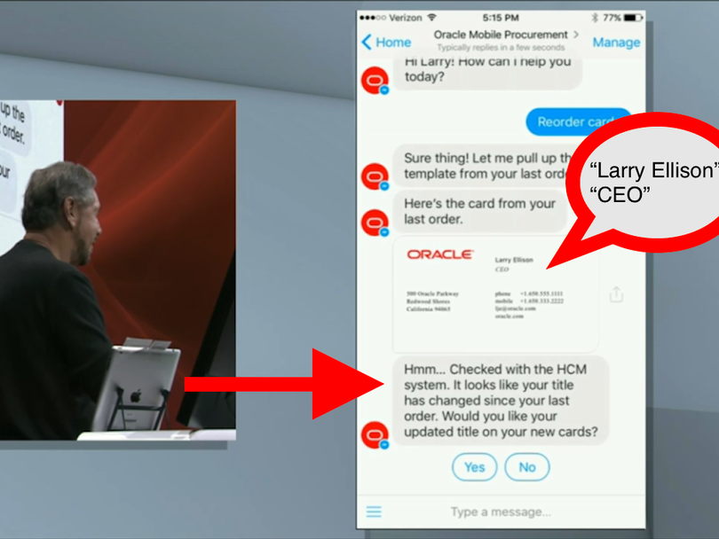 Larry Ellison đang thưởng thức một trò đùa với chatbot tại Oracle