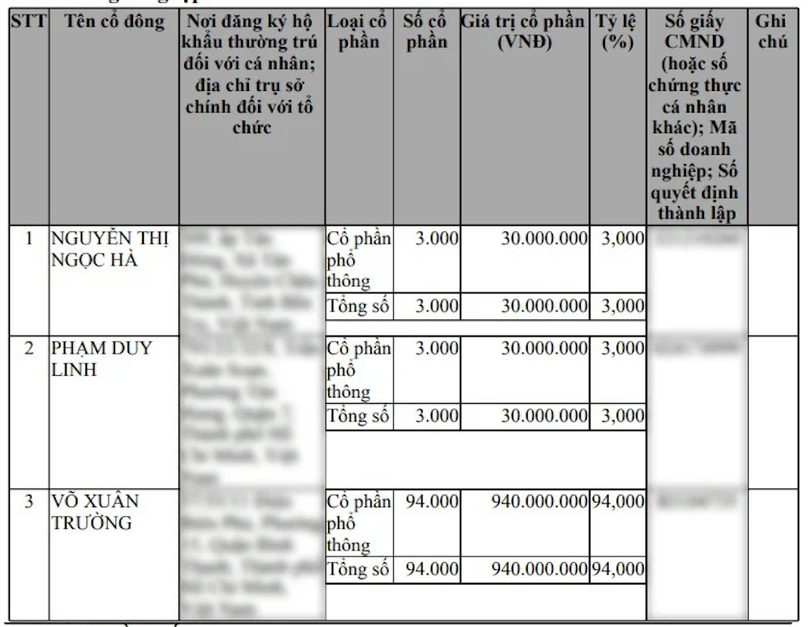 Cơ cấu cổ đông sáng lập Mekolor.