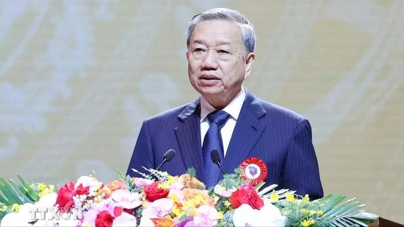 Tổng Bí thư Tô Lâm phát biểu tại Lễ kỷ niệm 100 năm Ngày Báo chí cách mạng Việt Nam. Ảnh: Thống Nhất/TTXVN.