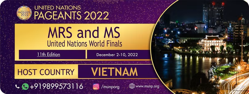 Cuộc thi Hoa hậu Quý bà và Quý cô Liên Hợp Quốc quốc tế sẽ được tổ chức vào ngày 2/12 đến 10/12 năm 2022 tại Việt Nam, theo thông tin trên fanpage cuộc thi