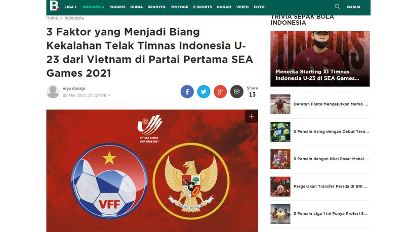 Tờ Bola của Indonesia đã chỉ ra 3 yếu tố khiến đội nhà thất bại