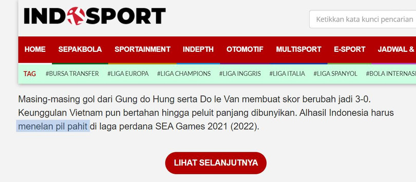 IndoSport dùng từ "nuốt viên thuốc đắng" để nói về U23 Indonesia