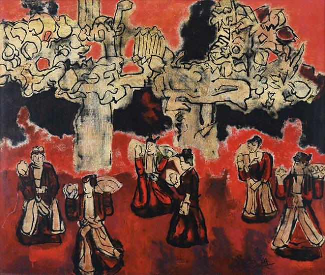 Bức Múa cổ (sơn mài, 80cm x 95cm, 1974) của Nguyễn Tư Nghiêm bán gần 630 triệu đồng. Bức Múa cổ (sơn mài, 80cm x 95cm, 1974) của Nguyễn Tư Nghiêm bán gần 630 triệu đồng.
