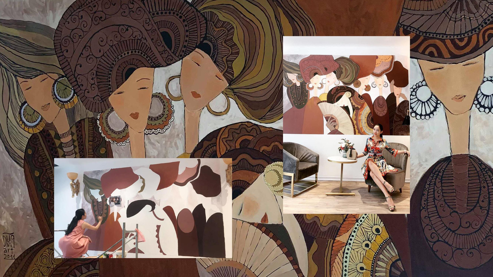 Tranh Hà Hùng Dũng bị một spa ở Hà Nội sao chép, vẽ lên tường