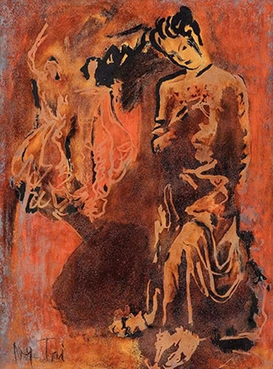 Bức Femmes (Quý cô, sơn mài, 80cm x 60cm, 1968) của Nguyễn Gia Trí bán hơn 2,7 tỷ đồng.