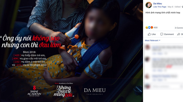 Ngoài những thông điệp nhấn mạnh nổi bật về vấn nạn xâm hại tình dục trẻ em, trên các bức ảnh đều dày đặc quảng bá cho ekip thực hiện