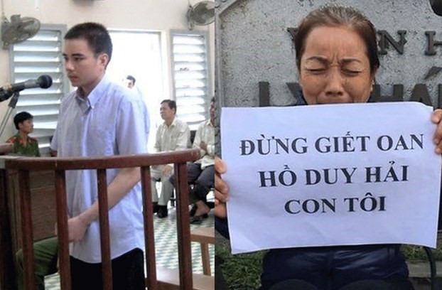 Tử tù Hồ Duy Hải trong một phiên tòa trước đây (trái) và mẹ là bà Nguyễn Thị Loan đang kêu oan cho con. Ảnh: Internet. Tử tù Hồ Duy Hải trong một phiên tòa trước đây (trái) và mẹ là bà Nguyễn Thị Loan đang kêu oan cho con. Ảnh: Internet.