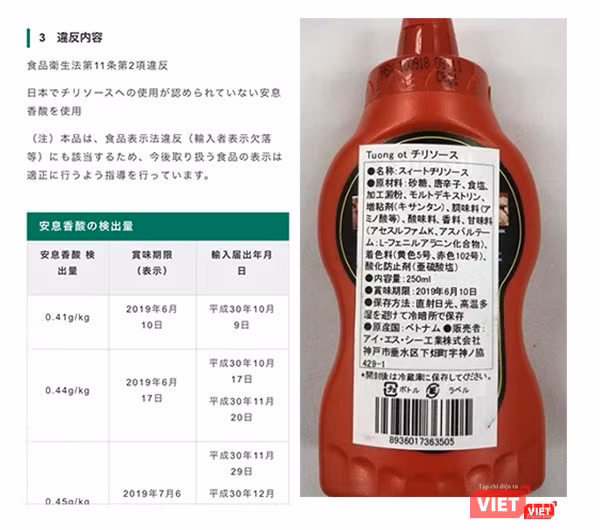 Người Việt sống tại Nhật cho biết siêu thị Nhật không bán mặt hàng này (loại tương ớt bị buộc thu hồi - ảnh từ city.osaka) Người Việt sống tại Nhật cho biết siêu thị Nhật không bán mặt hàng này (loại tương ớt bị buộc thu hồi - ảnh từ city.osaka)