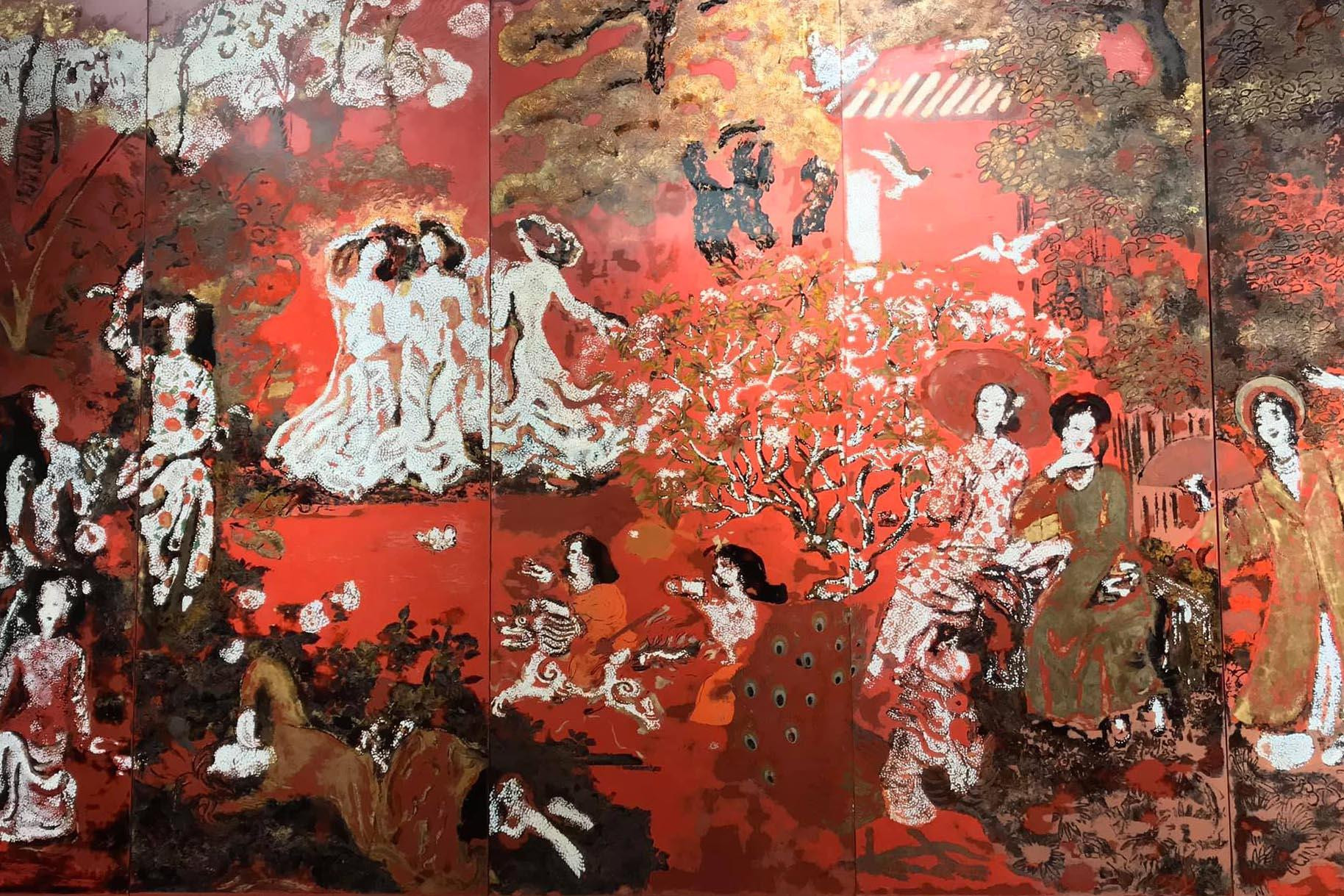 Suốt hai mươi năm trăn trở, danh họa Nguyễn Gia Trí mới có thể hoàn thành được tâm nguyện về một khung cảnh thanh bình, giao hòa sắc xuân trong ngày thống nhất cho cả ba miền Trung Nam Bắc Suốt hai mươi năm trăn trở, danh họa Nguyễn Gia Trí mới có thể hoàn thành được tâm nguyện về một khung cảnh thanh bình, giao hòa sắc xuân trong ngày thống nhất cho cả ba miền Trung Nam Bắc