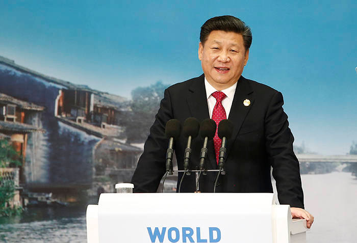 Chủ tịch Trung Quốc Tập Cận Bình tại Hội nghị Internet thế giới năm 2015, tại đây ông đã nói với những người tham dự rằng mọi quốc gia nên có thẩm quyền độc lập đối với nền tảng Internet của mình. Ảnh: FT Ảnh: FT