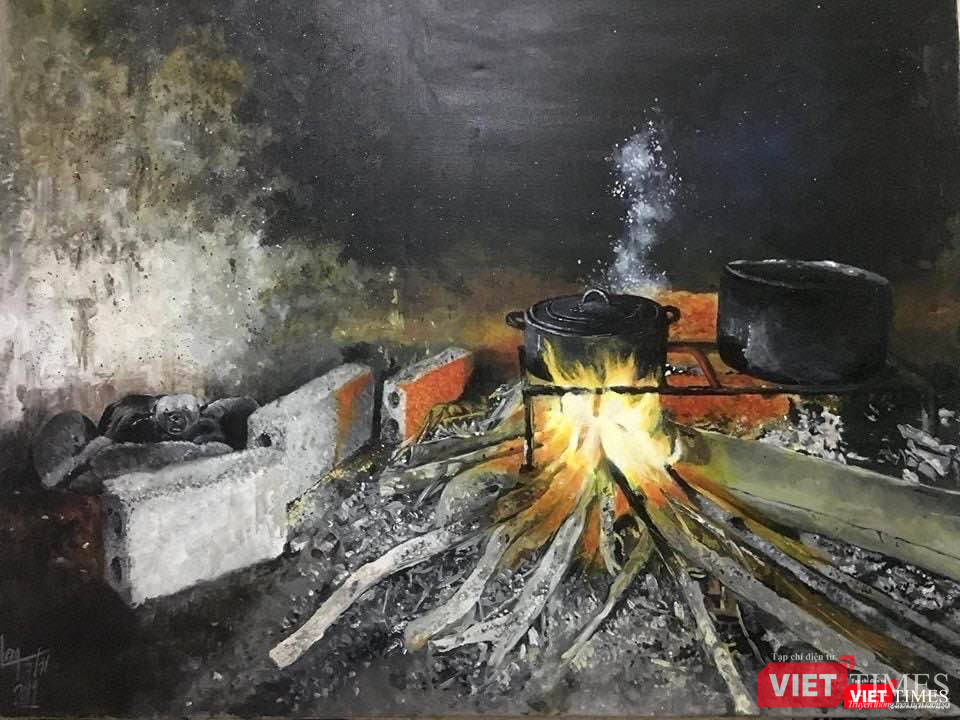 Bức tranh "Bếp lửa ấm áp" khiến người lớn thấy bồi hồi