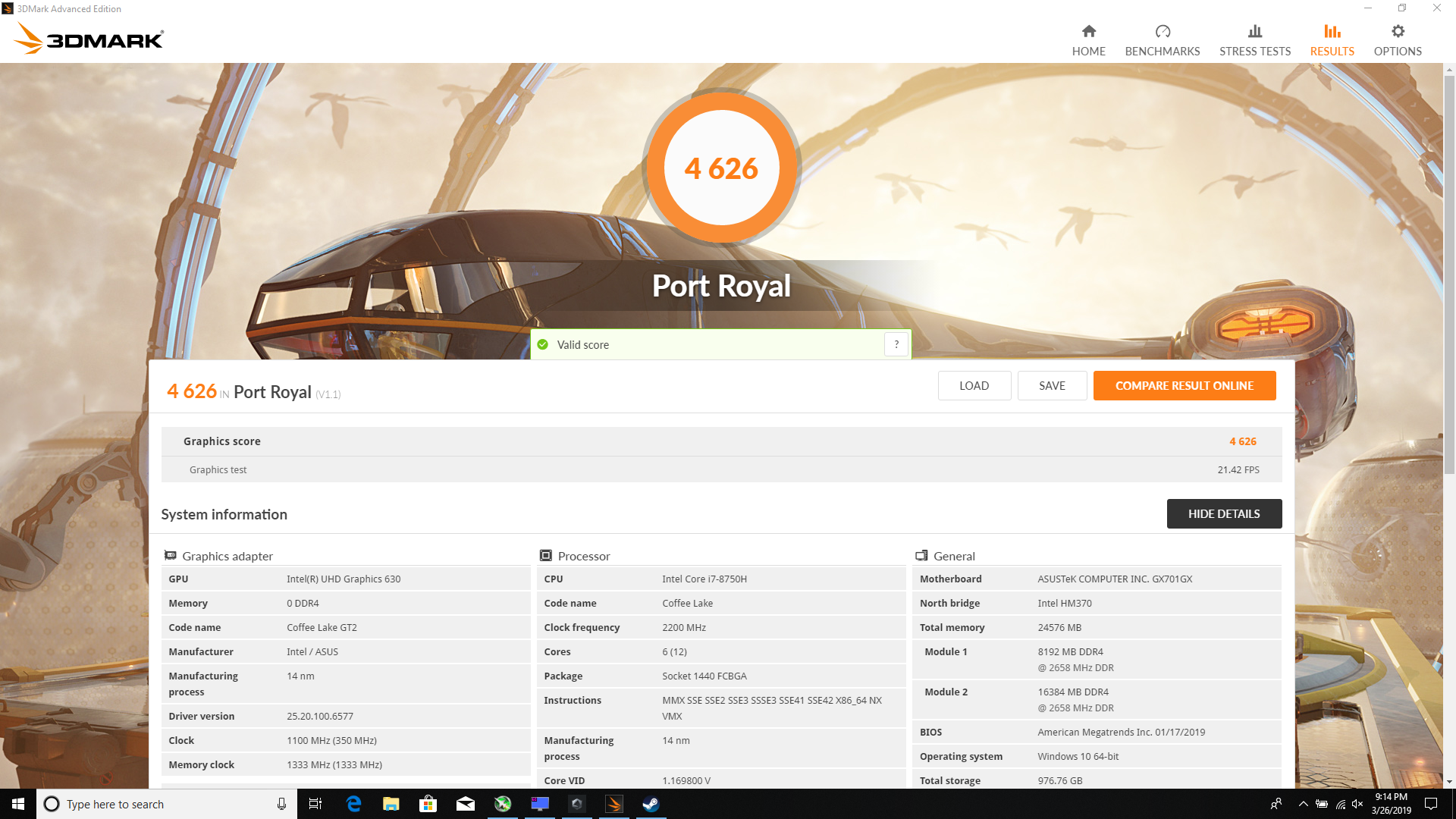 Kết quả bài thử Port Royal trên GX701GX. Kết quả bài thử Port Royal trên GX701GX.